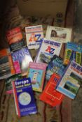 A BOX OF BOOKS ETC TO INCLUDE A-Z STREET ATLAS