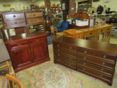 TWO REPRODUCTION SIDEBOARDS AND A PAIR OF BEDSIDES