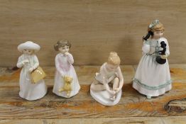 FOUR SMALL ROYAL DOULTON FIGURINES TO INCLUDE 'HELLO DADDY'