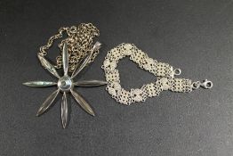 A SILVER BRACELET AND LARGE SILVER NECKLACE (2)