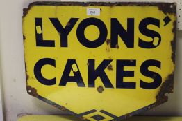A VINTAGE ENAMEL SIGN FOR LYONS' CAKES