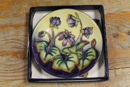 A MOORCROFT PIN DISH COMPLETE WITH BOX