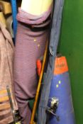 A SEA FISHING ROD AND REEL TOGETHER WITH A K4000 SHAKESPEARE BEACHMASTER ROD, SURFBOARD AND A