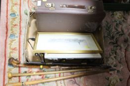 A TRAY OF SUNDRIES TO INCLUDE CAMERA , LENS ETC