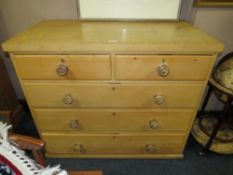 AN ANTIQUE PINE FIVE DRAWER CHEST OF DRAWERS - W 109 cm