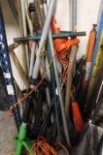 A LARGE SELECTION OF GARDEN TOOLS TO INCLUDE A FLYMO POWERED HOE