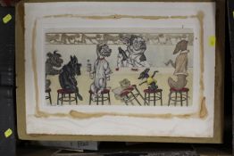 A TRAY OF BOOKS, PRINTS ETC