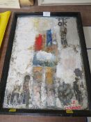 MODERNIST STUDY OF FIGURES IN COLLAGE LABEL VERSO