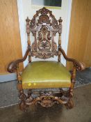 A LARGE CARVED MAHOGANY 'THRONE' CHAIR