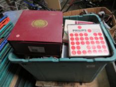 A BOX CONTAINING VARIOUS MAGNETIC TAPE REELS AND A VHS STAR TREK BOX SET