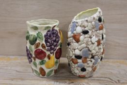 A VINTAGE SYLVAC PEBBLE EFFECT VASE TOGETHER WITH ANOTHER
