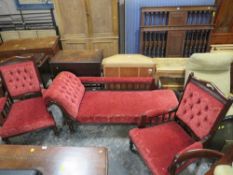 EDWARDIAN MAHOGANY CHAISE LONGUE ALONG WITH TWO GENTLEMEN'S ARMCHAIRS