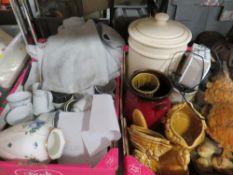 TWO TRAYS OF ASSORTED CERAMICS ETC TO INCLUDE A ROYAL ALBERT MOONLIGHT VASE ETC