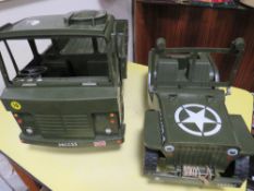 BOXED ACTION MAN JEEP AND TRAILER TOGETHER WITH A BOXED ACTION MAN MILITARY TRUCK