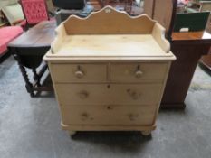 ANTIQUE PINE TRAY TOP CHEST OF DRAWERS 89CM