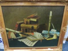 A LARGE PRINT BY HARNETT 'MUSIC & LITERATURE' 60 X 75 CM