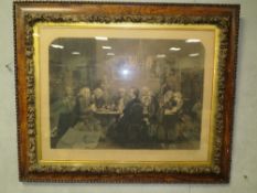 A LARGE 19TH CENTURY ENGRAVING ENTITLED ' A LITERARY PARTY AT SIR JOSHUA REYNOLDS', SET IN A