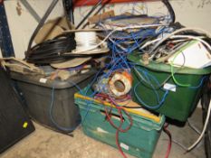 THREE TRAYS CONTAINING VARIOUS ELECTRICAL CABLE ETC