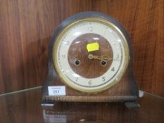 A VINTAGE OAK CASED SMITHS MANTLE CLOCK