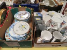 TWO TRAYS OF ASSORTED RAF THEMED CERAMICS TO INCLUDE MUGS, COLLECTORS PLATES ETC