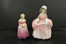 A ROYAL DOULTON BO-PEEP TOGETHER WITH A MINIATURE BRIDESMAID FIGURINE