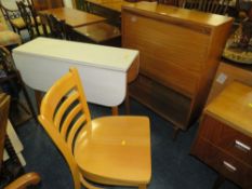 A MID CENTURY MULTI-WIDTH BUREAU W-153 CM A RETRO DROP LEAF TABLE AND A MODERN CHAIR