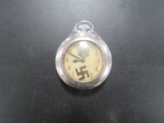 AN UNUSUAL COLLECTABLE WIND UP NAZI POCKET WATCH WITH ROTATING SWASTIKA SECOND COUNTER - IN