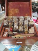 AN ANTIQUE MEDICINE CHEST AND CONTENTS - MARKED 'THE FAMILY PHYSICIAN MEDICINE CHEST, F GREEN &