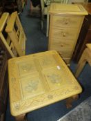 A MODERN CARVED LAMP TABLE AND SLIM CHEST (2)