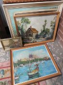 SEVEN ASSORTED OILS TO INCLUDE A PARISIAN SCENE