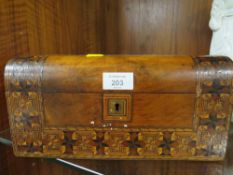 A VINTAGE TUNBRIDGE STYLE WORKBOX - NO CONTENTS
