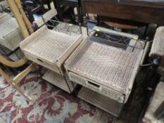 TWO WICKER BEDSIDE TABLES, MIRROR,BENCH, MODERN PINE CHEVAL MIRROR