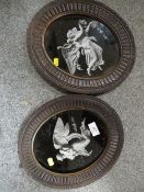 TWO MAHOGANY OVAL PICTURE FRAMES