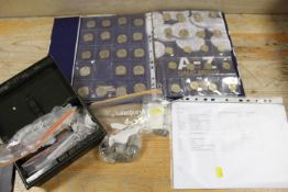 TIN OF COLLECTABLE UK COINAGE TOGETHER WITH A FOLDER CONTAINING VARIOUS £2 AND £1 POUND COINS ,