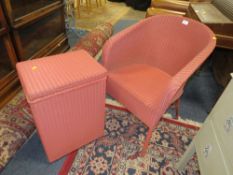 A LLOYD LOOM ARMCHAIR AND LINEN BOX (2)