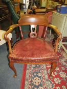 A 19TH CENTURY MAHOGANY OPEN ARMCHAIR