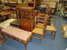 TWO GEORGIAN CHAIRS, STOOL, THREE BERGERE CHAIRS, BED TABLE AND A WALNUT TROLLEY