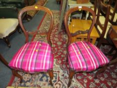 A PAIR OF VICTORIAN DINING CHAIRS WITH MODERN UPHOLSTERED SEATS
