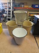 FOUR VINTAGE STEEL ENAMEL / PAINTED BUCKETS
