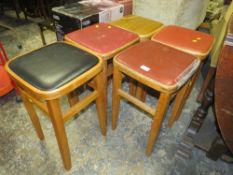 FIVE VINTAGE KITCHEN STOOLS, TROLLEY, BOXED NEST OF TABLES ETC