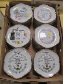 THREE TRAYS OF ASSORTED CERAMICS ETC TO INCLUDE A TRAY OF HUMOROUS PLATES