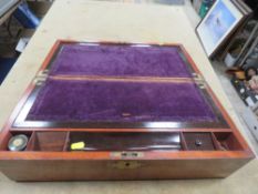 A LARGE BRASS BOUND WRITING SLOPE S/D