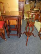 A VINTAGE MAHOGANY NEST OF TABLES AND A MAHOGANY NIGHT STAND (2)