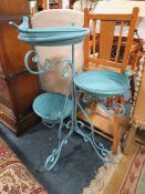 A MODERN BLUE METAL THREE TIER GARDEN STAND
