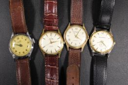 FOUR VINTAGE GENTS WRISTWATCHES TO INCLUDE AN ALLAINE INCABLOC EXAMPLE