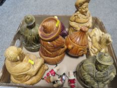 A TRAY OF VINTAGE SADLERS STORAGE JARS ETC