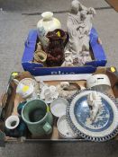 TWO SMALL TRAYS OF ASSORTED CERAMICS TO INCLUDE A TUBE LINE VASE