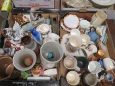 TWO TRAYS OF ASSORTED CERAMICS TO INCLUDE SHELLEY SAUCERS, PORT MEIRION VASE
