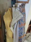 EIGHT PART ROLLS OF FABRIC TO INCLUDE A BLUE/GREEN LEATHER EXAMPLE