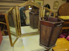 A VINTAGE GILT TRIPLE MIRROR AND BERGERE BIN (2)